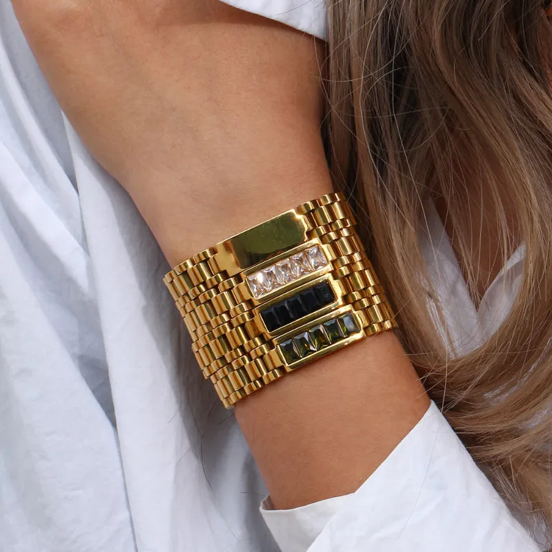 Stainless Steel Link Bracelets with Gem Stone Accents