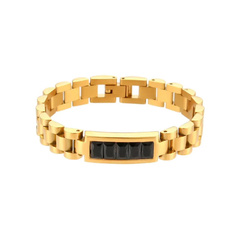 Stainless Steel Link Bracelets with Gem Stone Accents