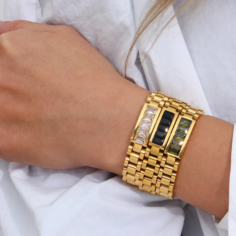 Stainless Steel Link Bracelets with Gem Stone Accents