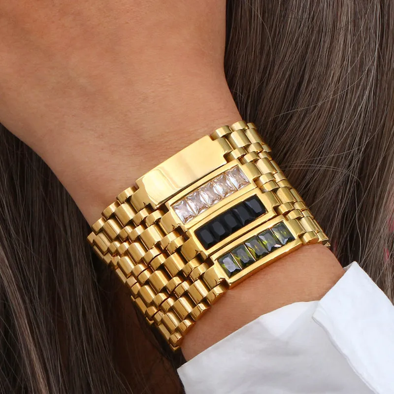 Stainless Steel Link Bracelets with Gem Stone Accents