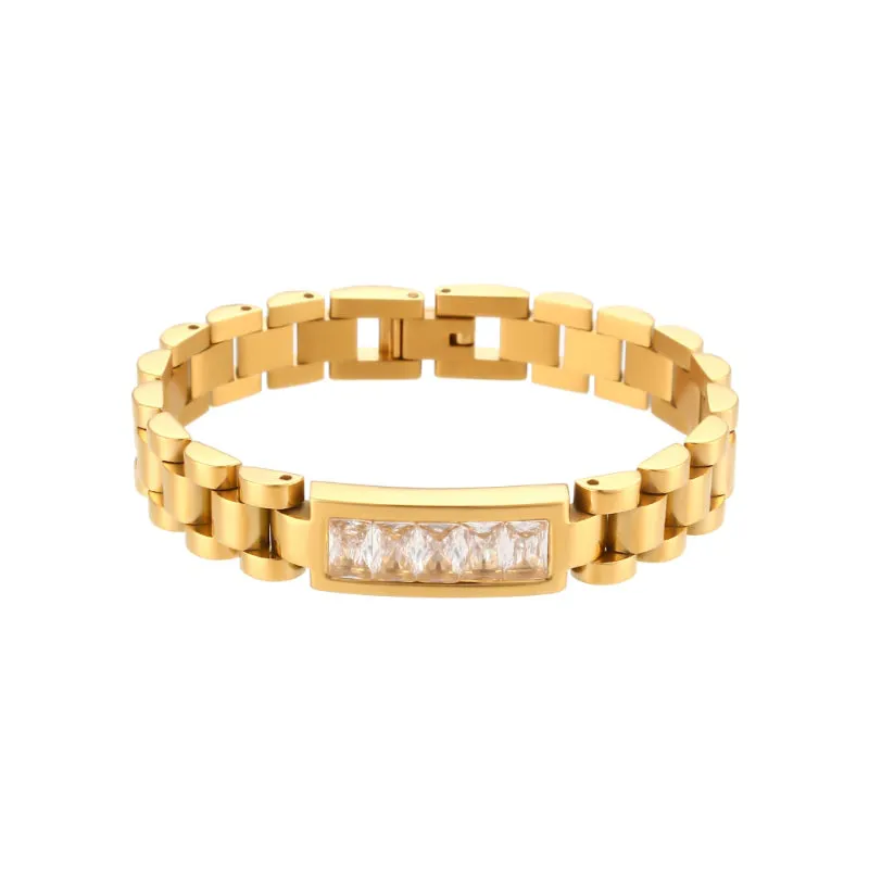 Stainless Steel Link Bracelets with Gem Stone Accents
