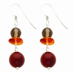 Sterling Silver Amber Carnelian Smokey Quartz Tigers Eye Bracelet
