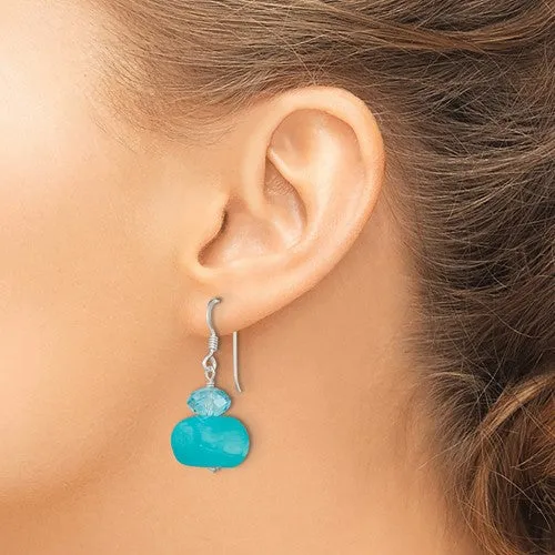 Sterling Silver Aquamarine Colored Crystal and Blue Jade Earrings