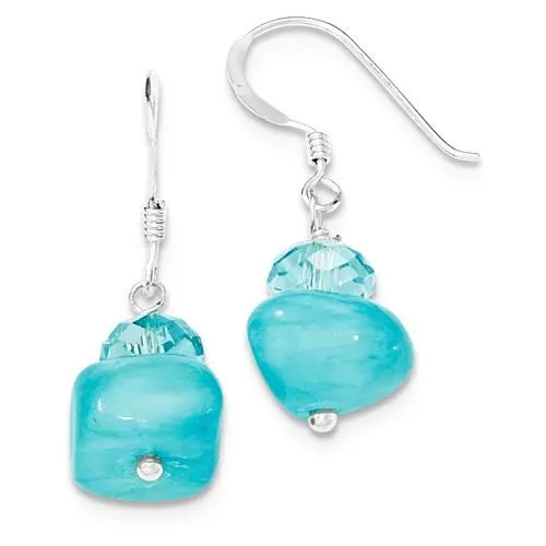 Sterling Silver Aquamarine Colored Crystal and Blue Jade Earrings