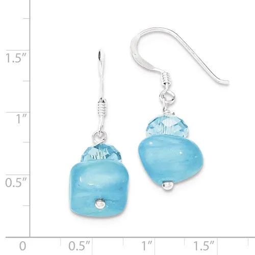 Sterling Silver Aquamarine Colored Crystal and Blue Jade Earrings