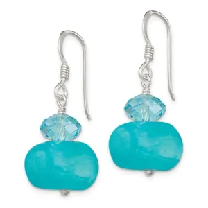 Sterling Silver Aquamarine Colored Crystal and Blue Jade Earrings