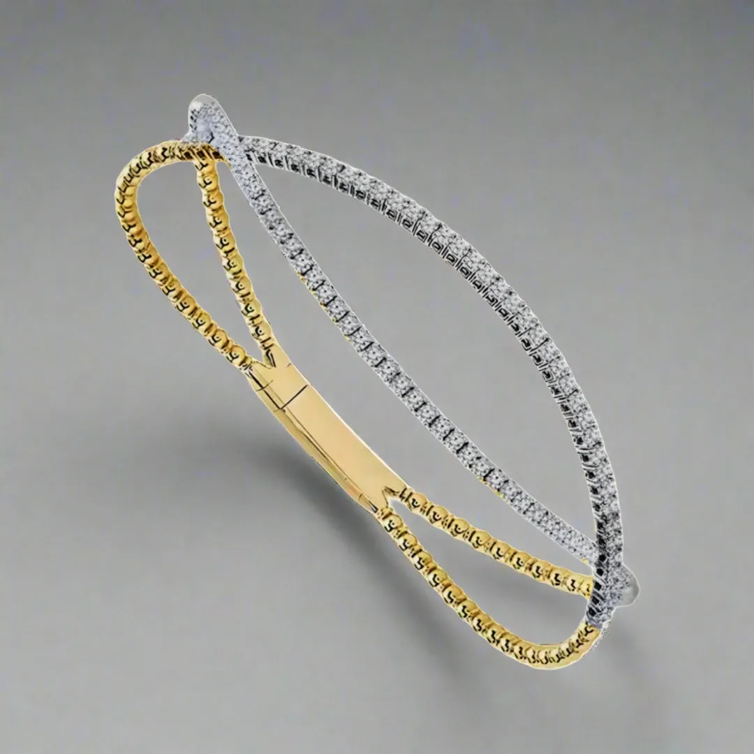 Sterling Silver Gold Plated Crossover CZ Bangle