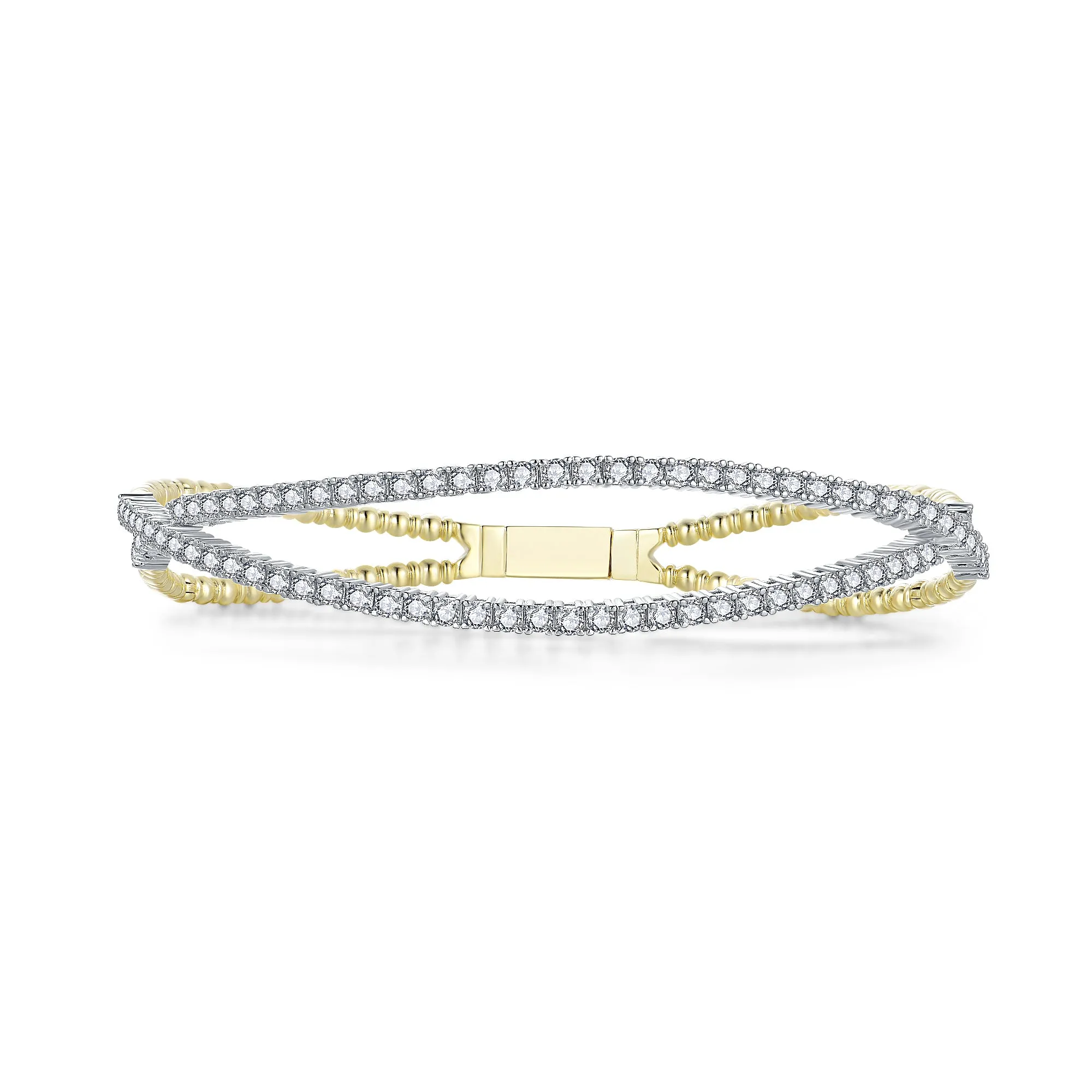 Sterling Silver Gold Plated Crossover CZ Bangle