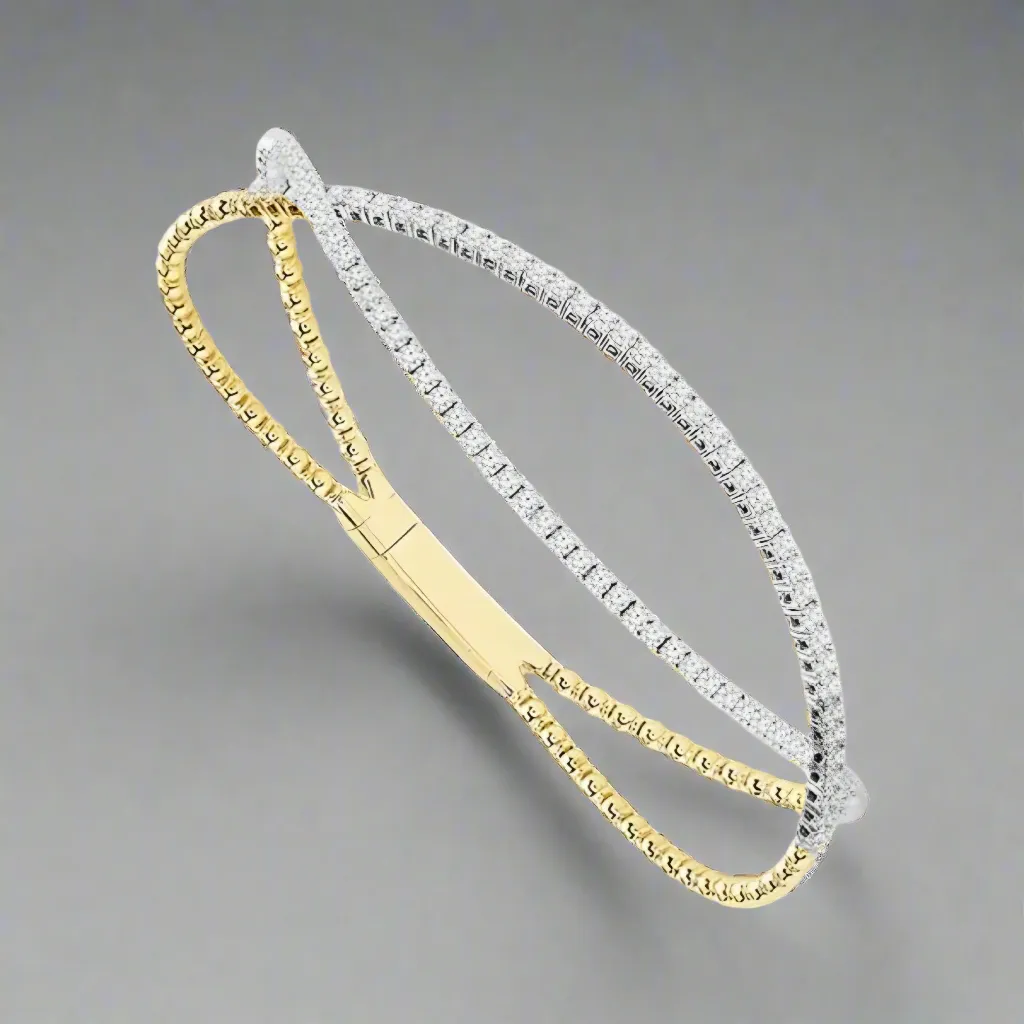 Sterling Silver Gold Plated Crossover CZ Bangle