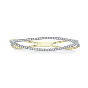 Sterling Silver Gold Plated Crossover CZ Bangle
