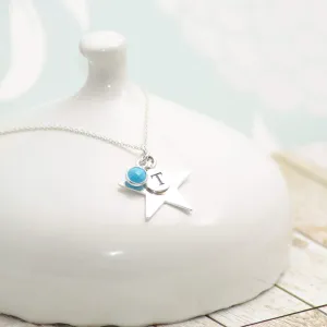 Sterling Silver Initial, Gemstone and Star Pendant Necklace