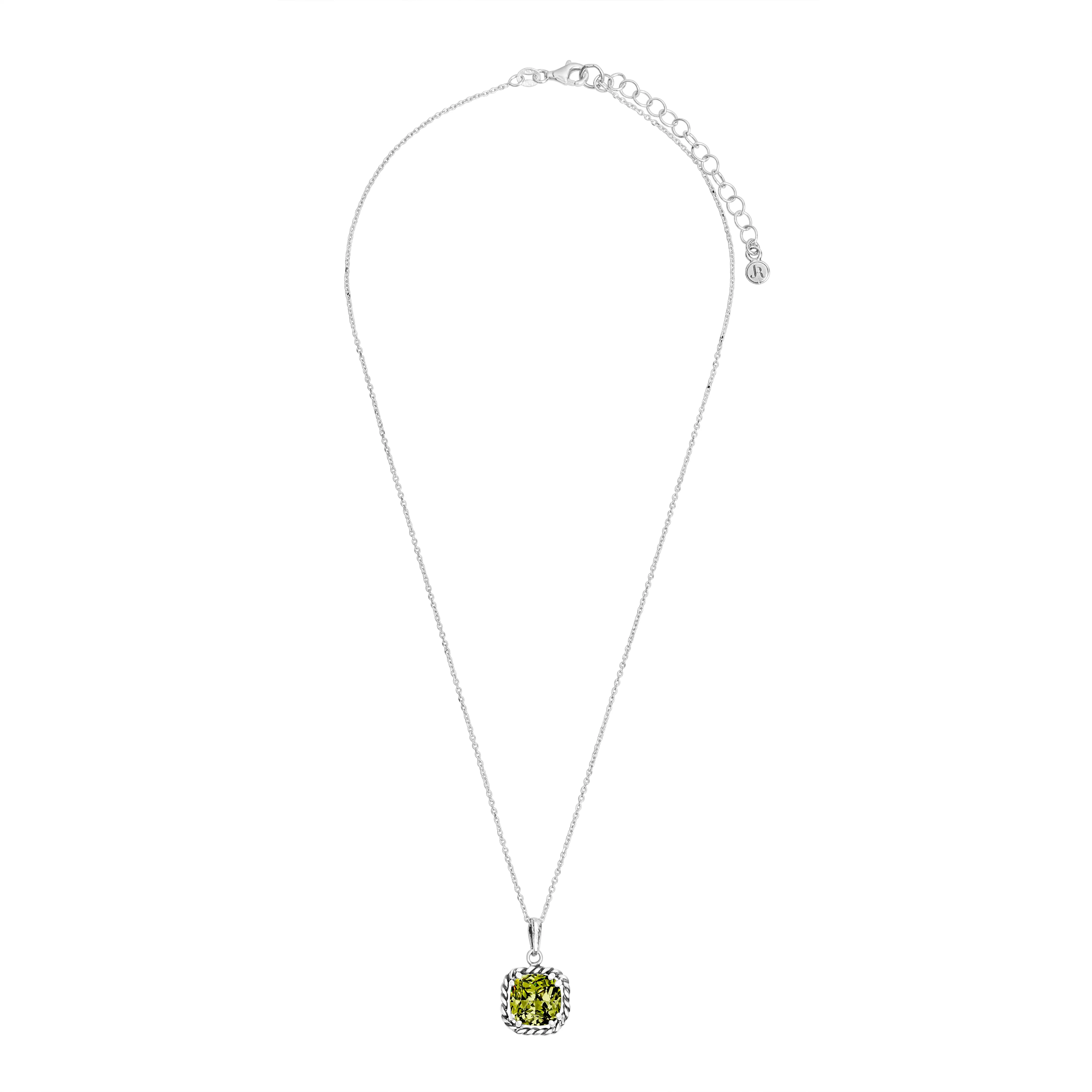 Sterling Silver Peridot CZ Rope Pendant Necklace