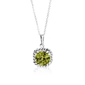 Sterling Silver Peridot CZ Rope Pendant Necklace