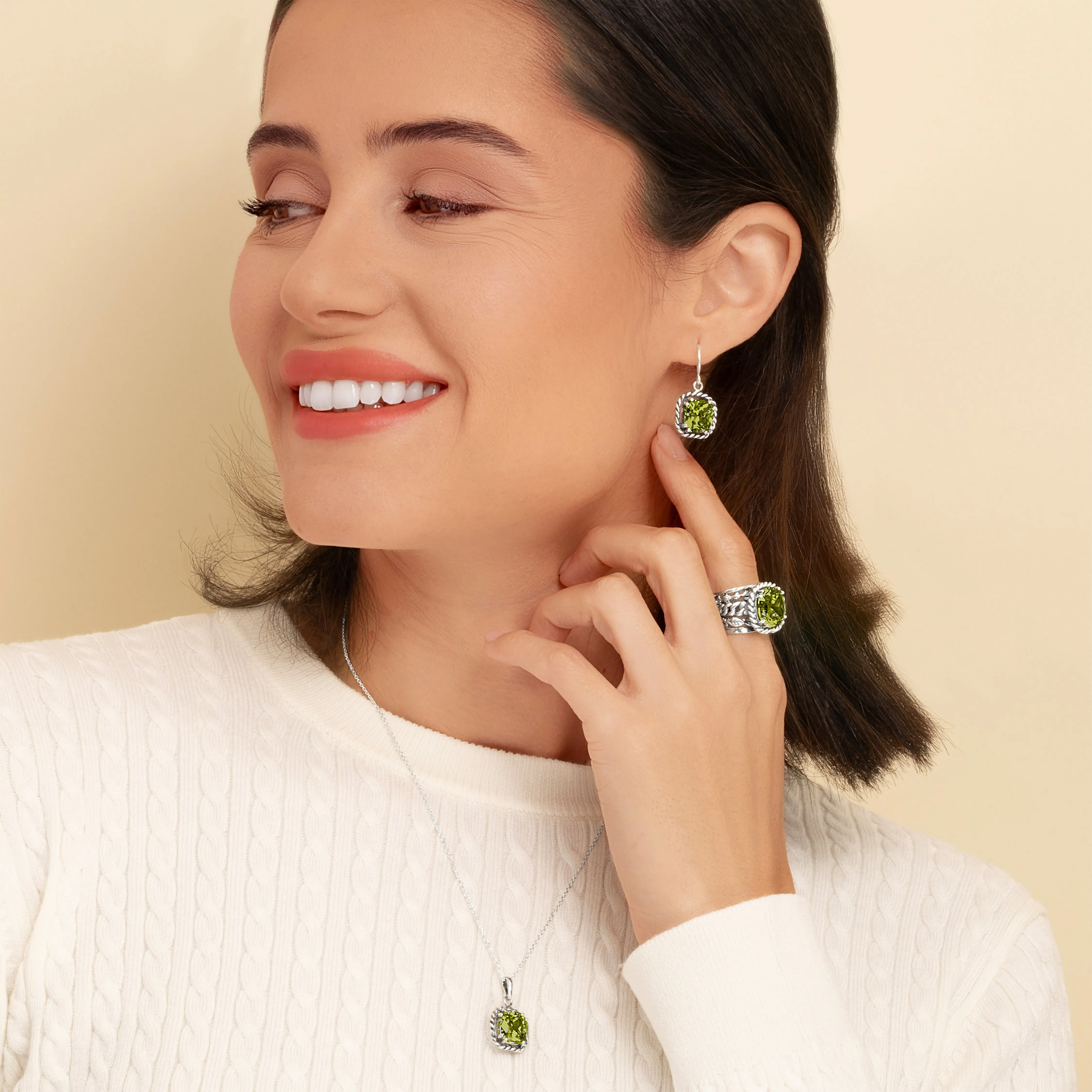 Sterling Silver Peridot CZ Rope Pendant Necklace