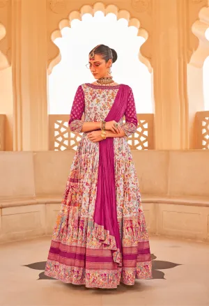 Stunning Designer Gown for Special Occasions: P.V Silk & Foil Print