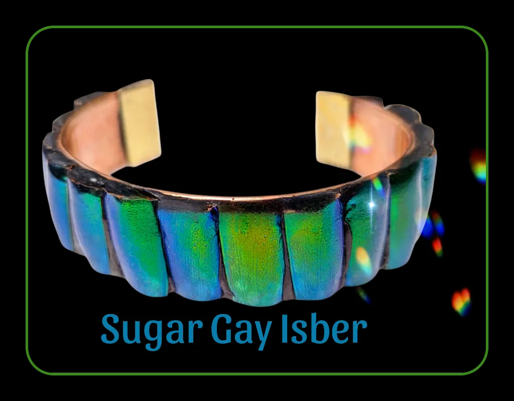Stunning Green Beetle Wing Cuff Bracelet – Handcrafted by Sugar Gay Isber unisex