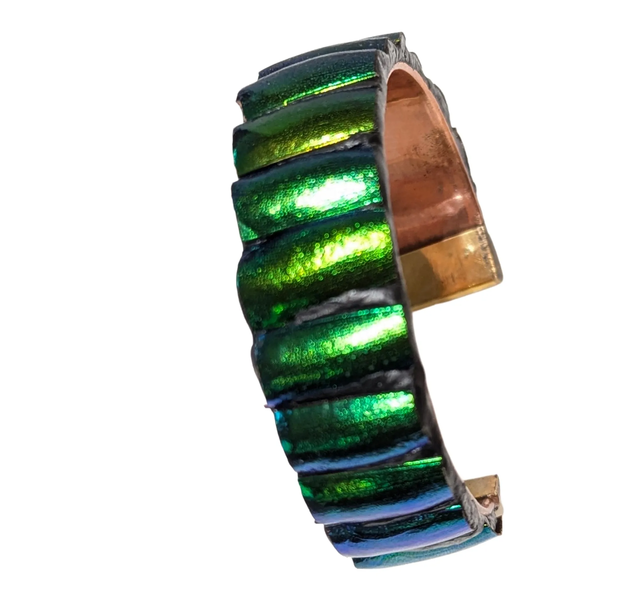 Stunning Green Beetle Wing Cuff Bracelet – Handcrafted by Sugar Gay Isber unisex