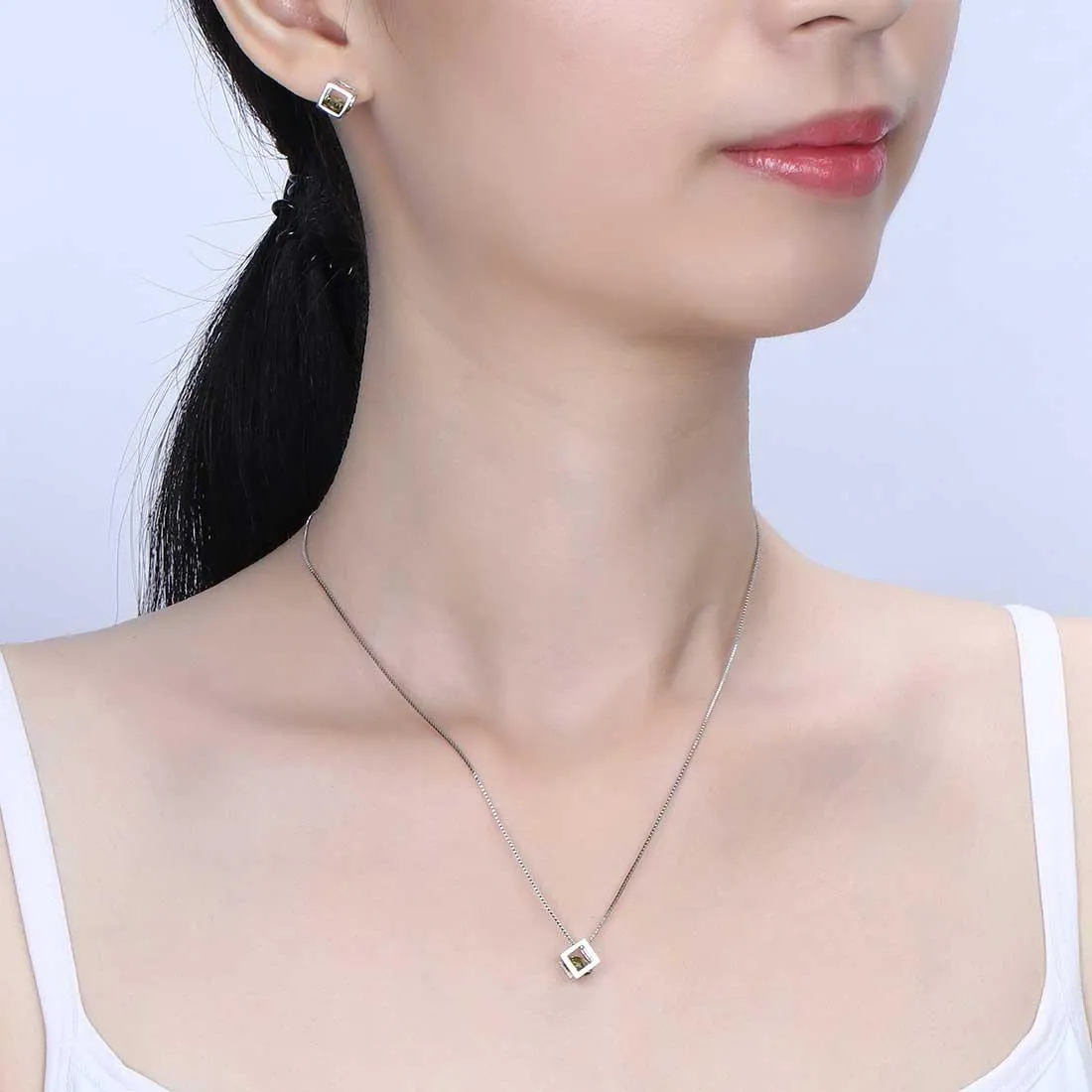 Tokyo Mart 3D Cube Birthstone August Peridot Jewelry Set 3PCS Women Girls Birthday Gift