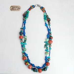 Turquoise, Apple Coral and Lapis Necklace