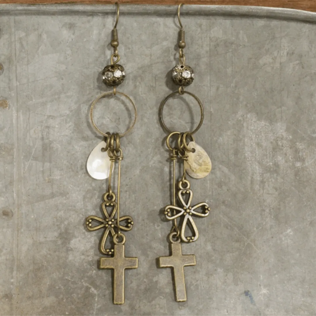 Vintage Cross Pendant Earrings Made in USA