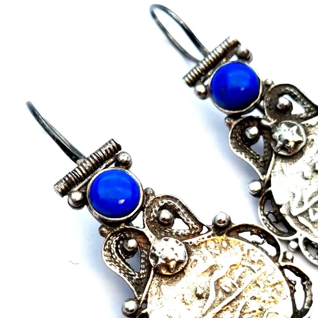 Vintage silver earrings, lapis lazuli earrings, vintage gifts.