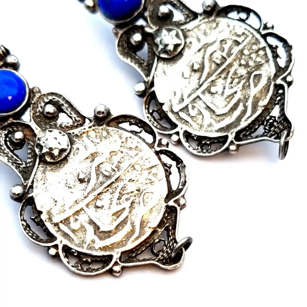 Vintage silver earrings, lapis lazuli earrings, vintage gifts.