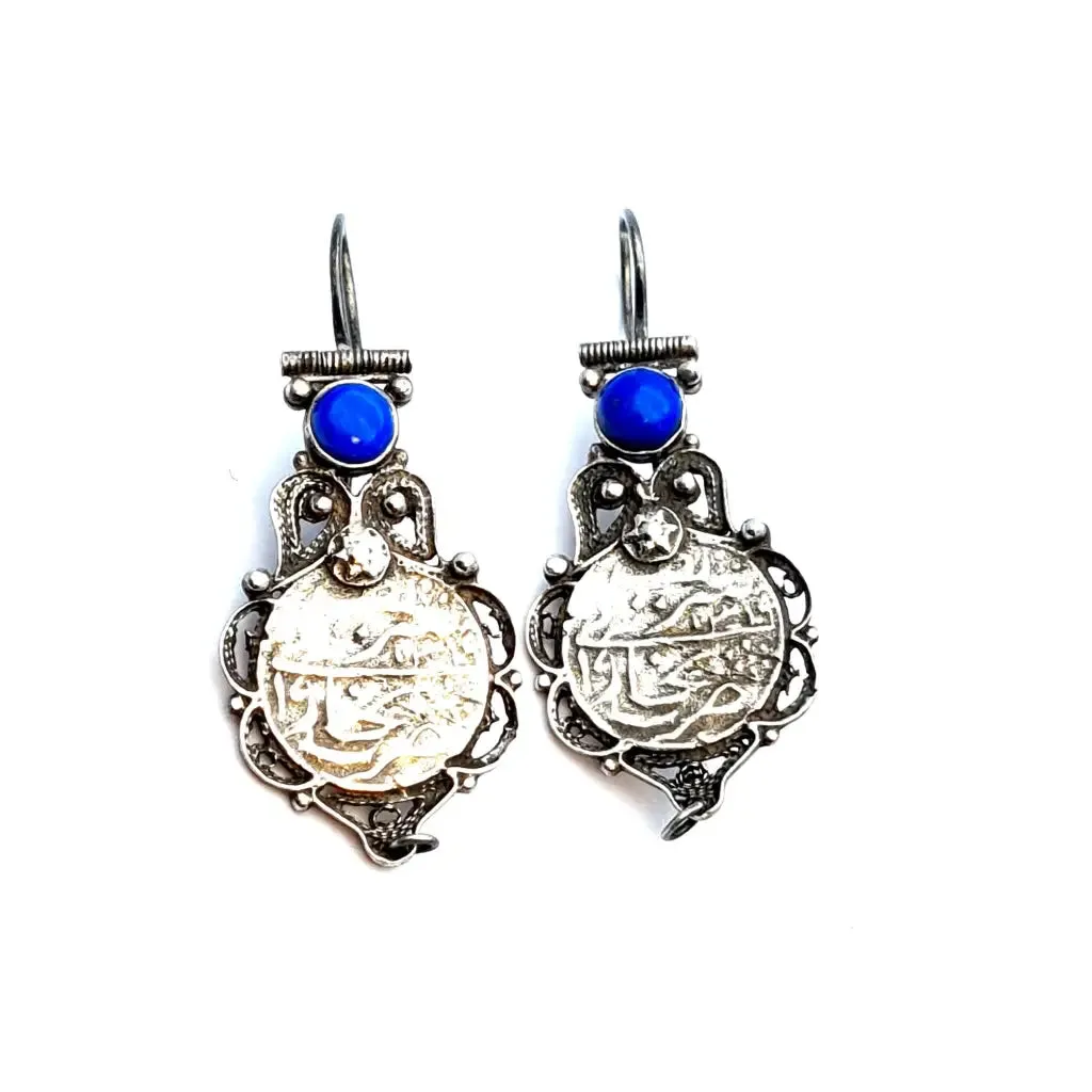 Vintage silver earrings, lapis lazuli earrings, vintage gifts.