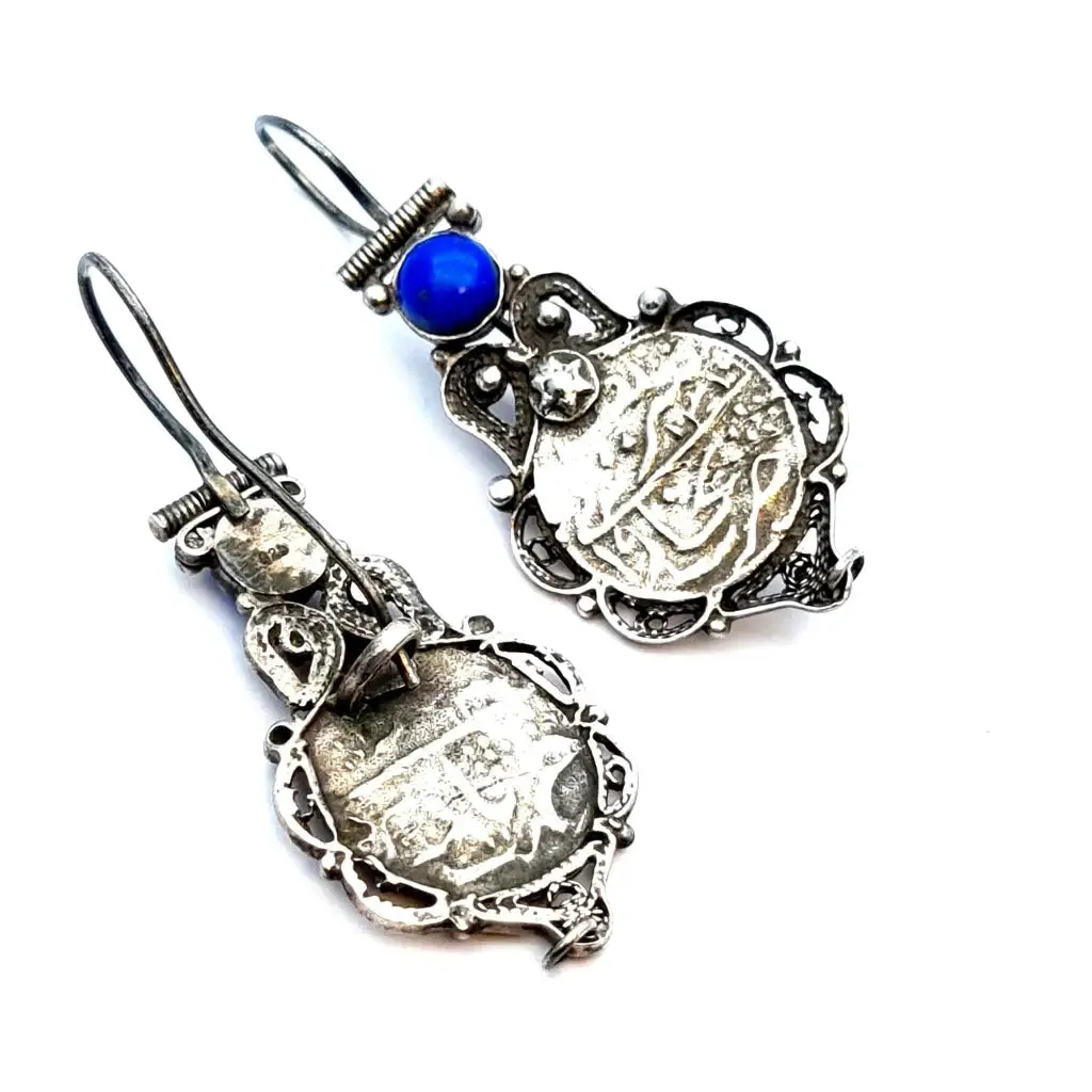 Vintage silver earrings, lapis lazuli earrings, vintage gifts.
