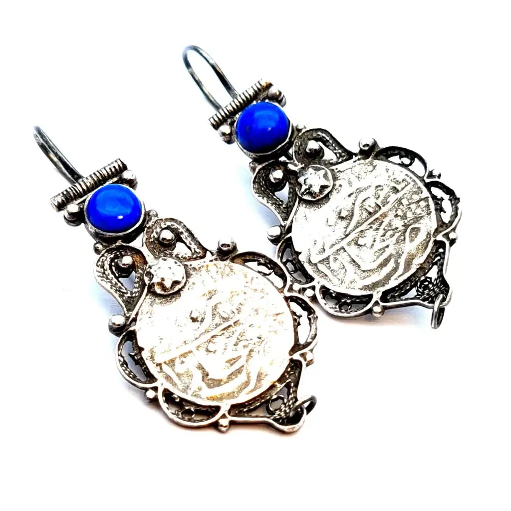 Vintage silver earrings, lapis lazuli earrings, vintage gifts.
