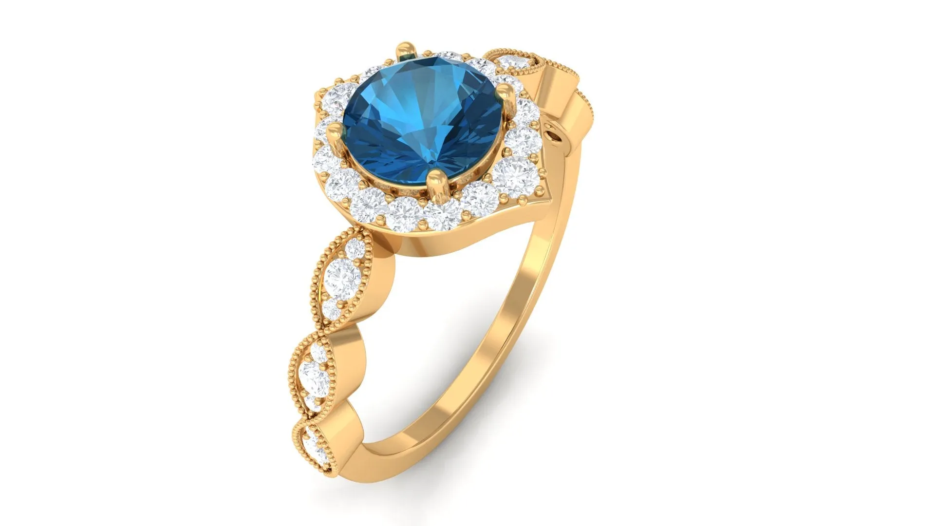 Vintage Style London Blue Topaz Engagement Ring with Diamond
