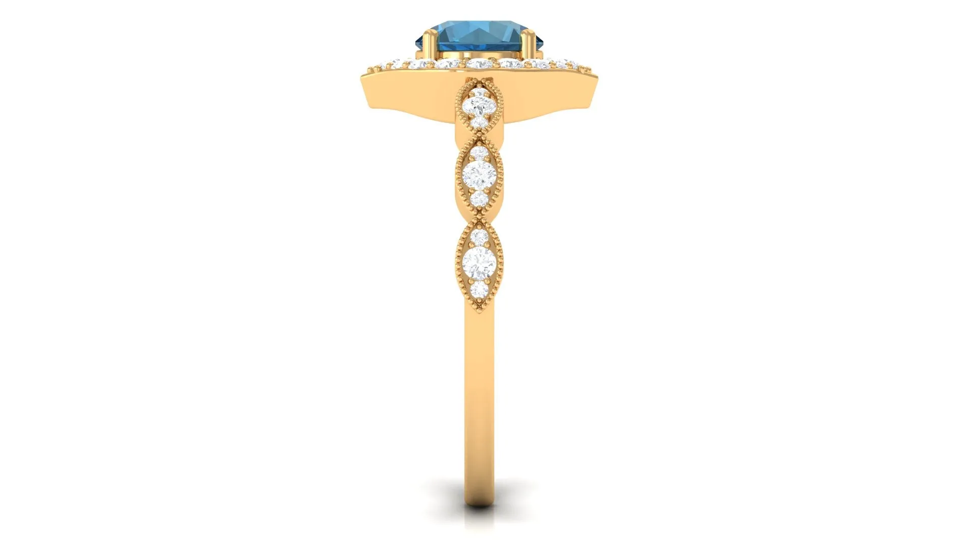 Vintage Style London Blue Topaz Engagement Ring with Diamond