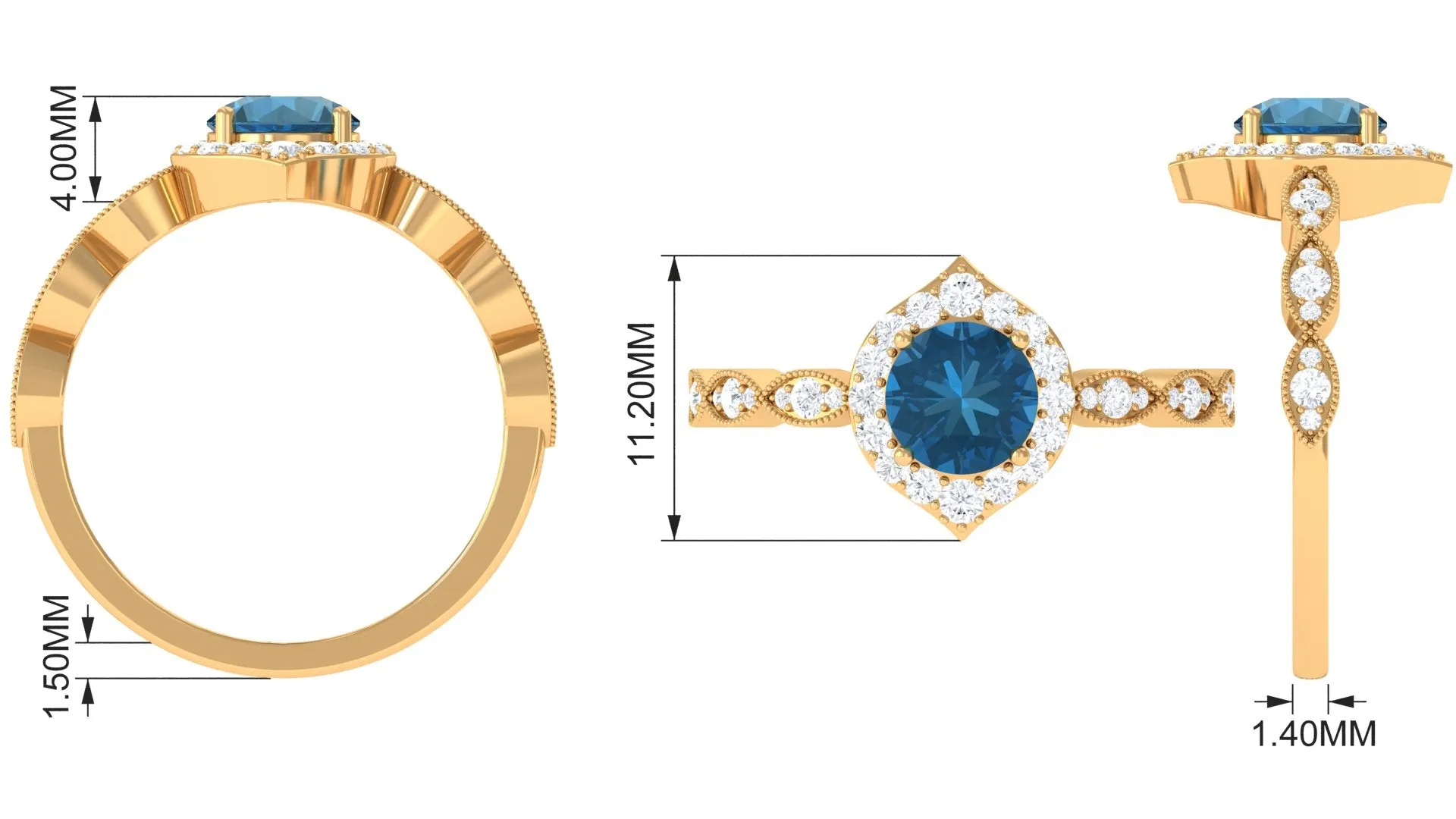 Vintage Style London Blue Topaz Engagement Ring with Diamond
