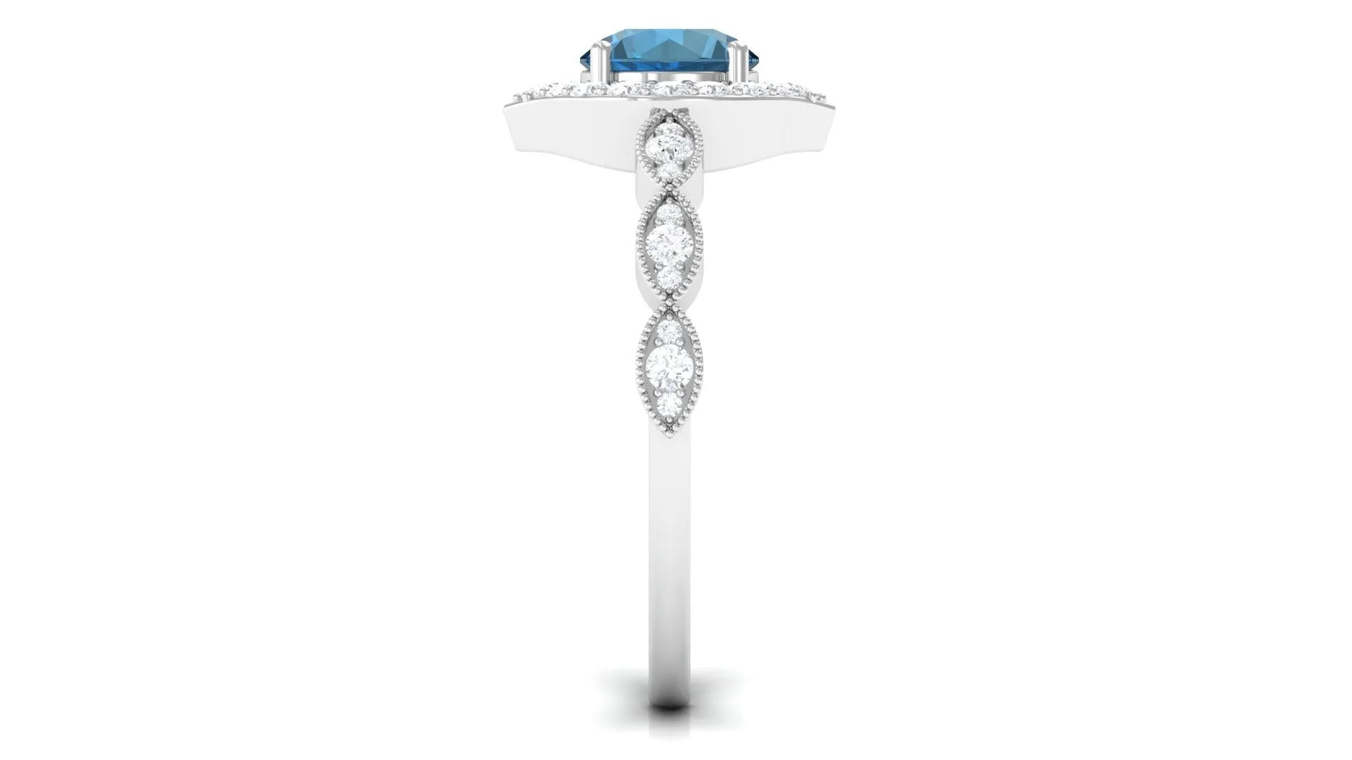 Vintage Style London Blue Topaz Engagement Ring with Diamond