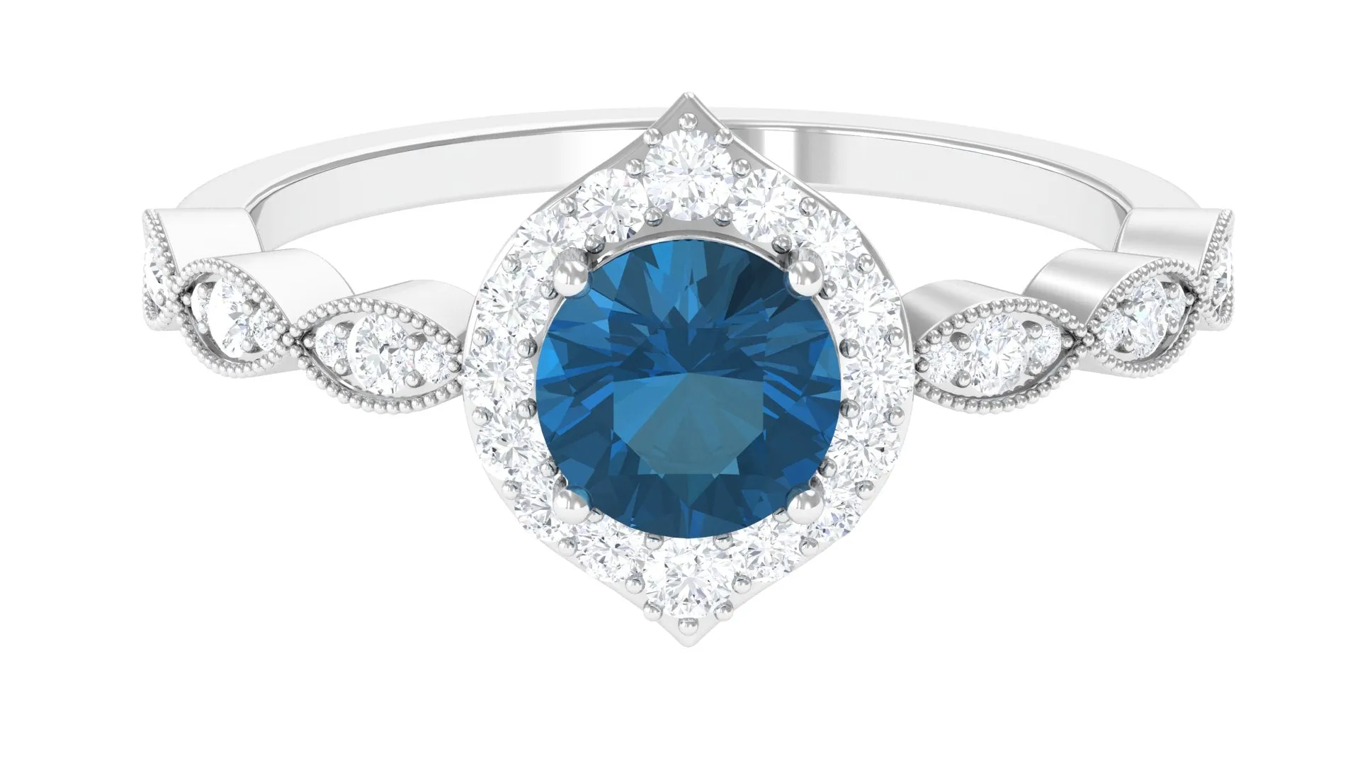 Vintage Style London Blue Topaz Engagement Ring with Diamond
