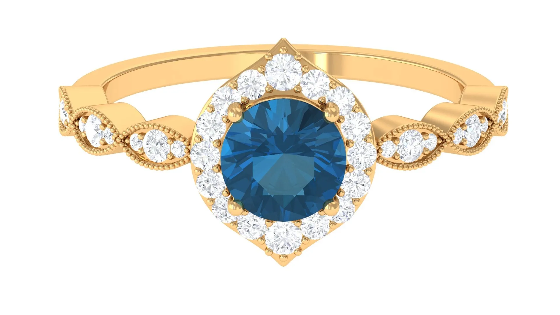 Vintage Style London Blue Topaz Engagement Ring with Diamond