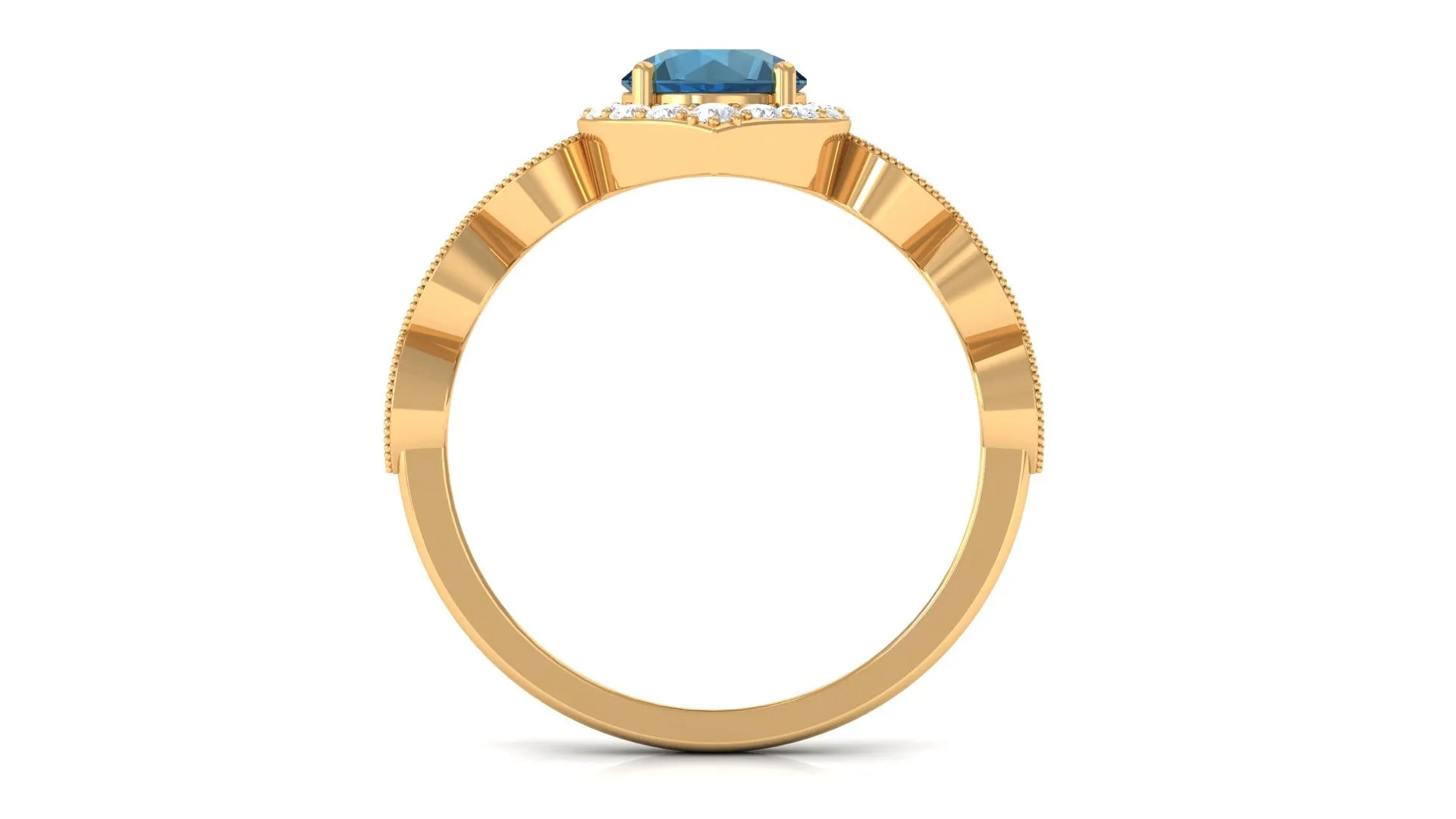 Vintage Style London Blue Topaz Engagement Ring with Diamond