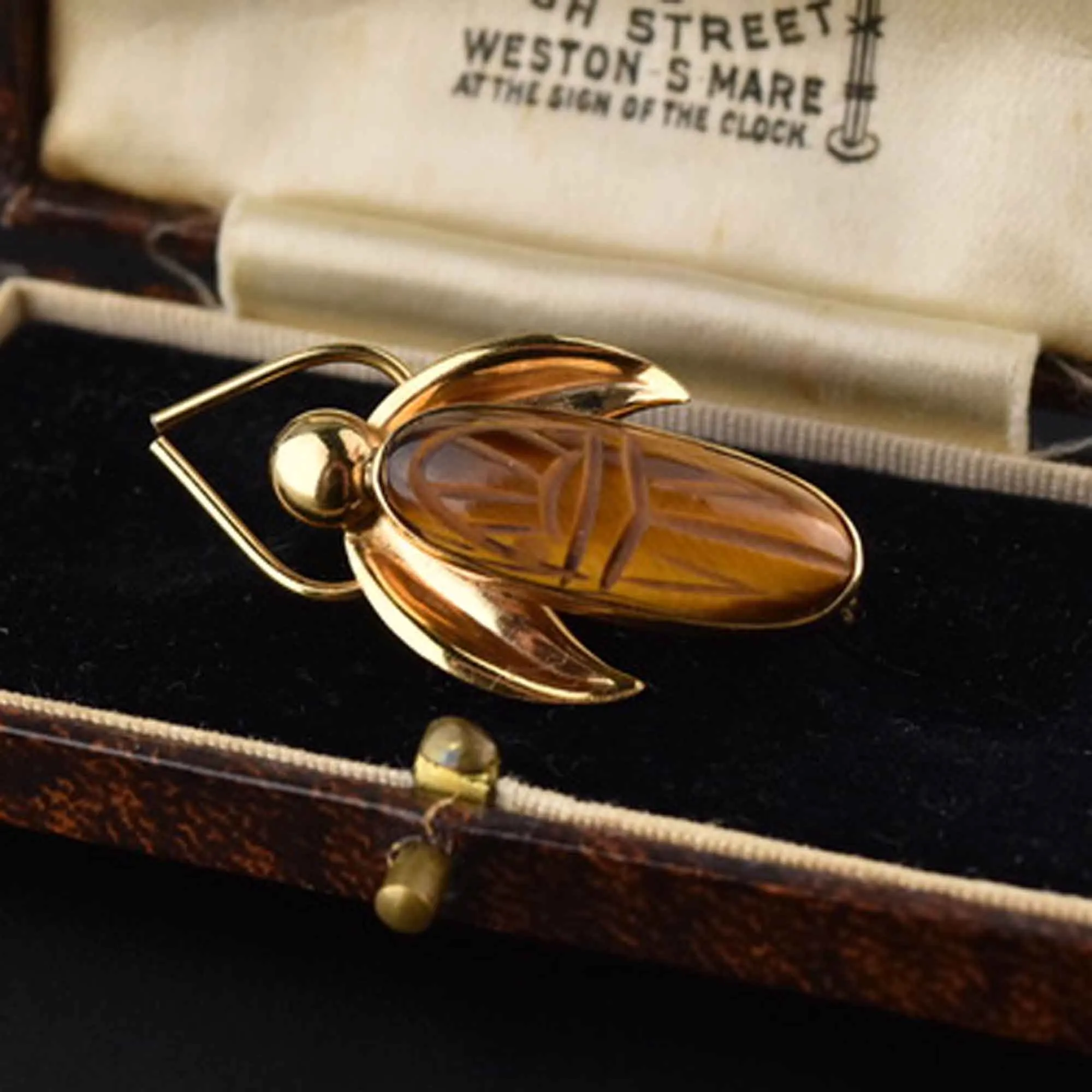 Vintage Tiger's Eye Scarab Bug Brooch