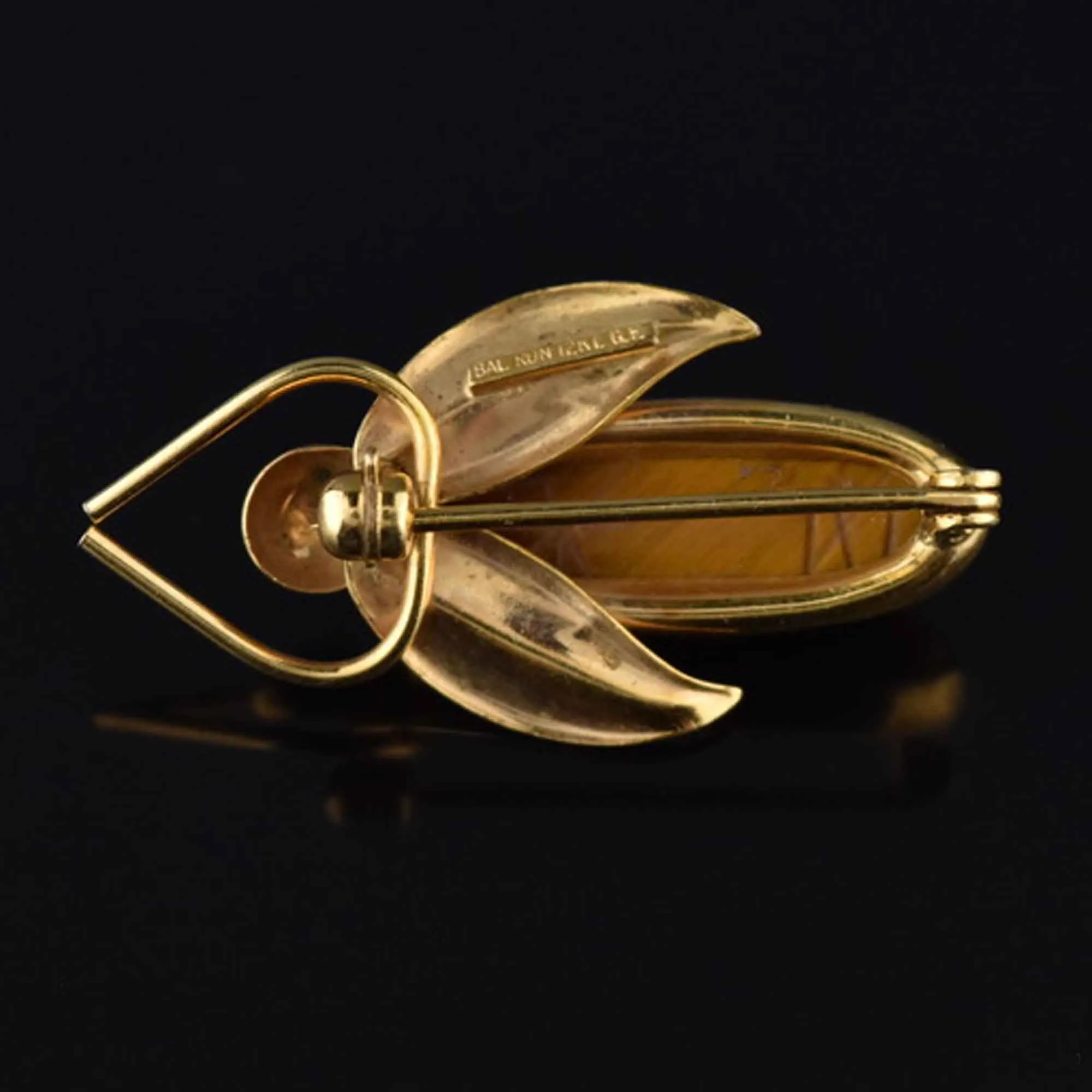 Vintage Tiger's Eye Scarab Bug Brooch