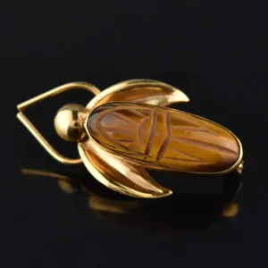 Vintage Tiger's Eye Scarab Bug Brooch