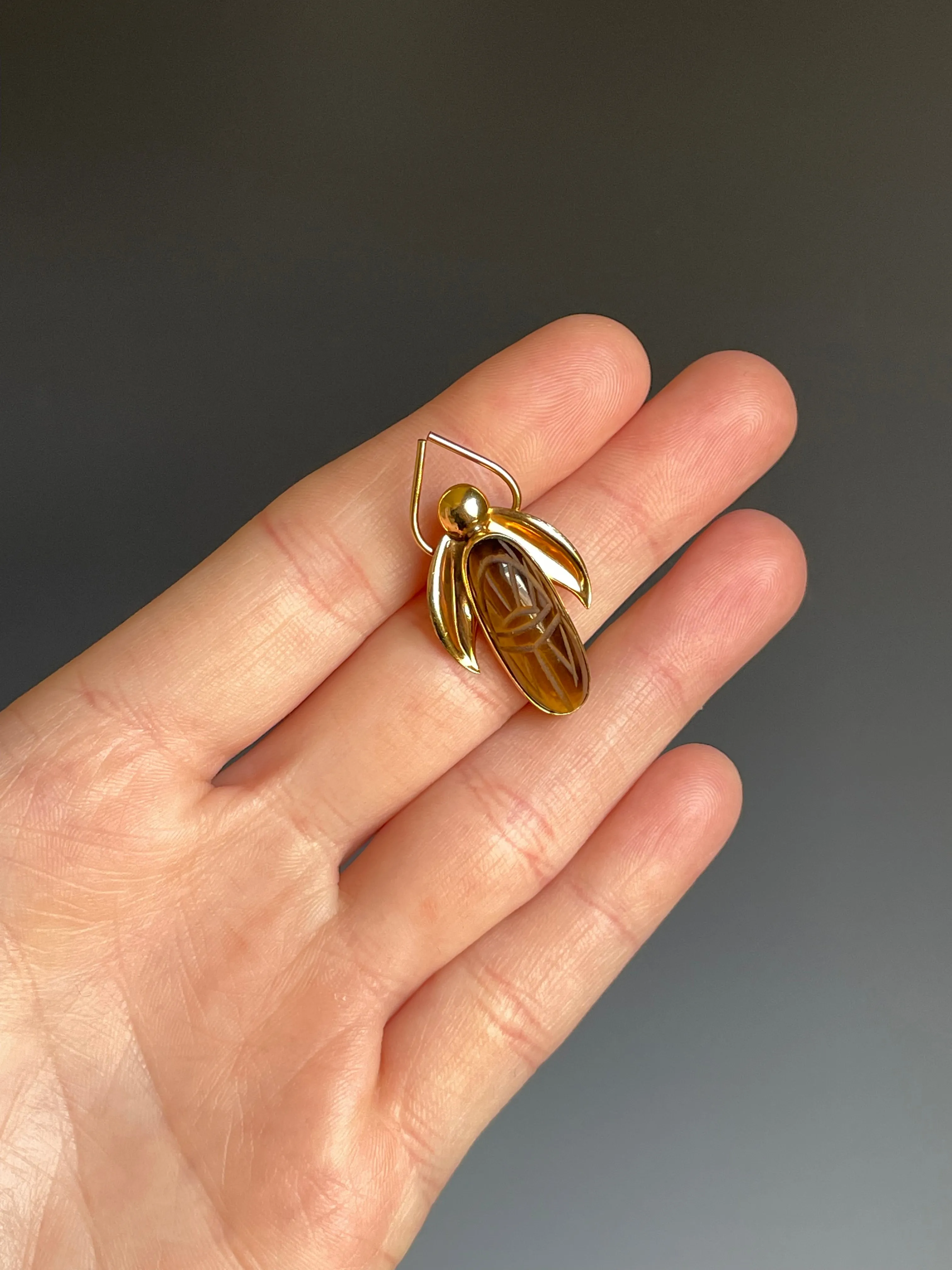 Vintage Tiger's Eye Scarab Bug Brooch