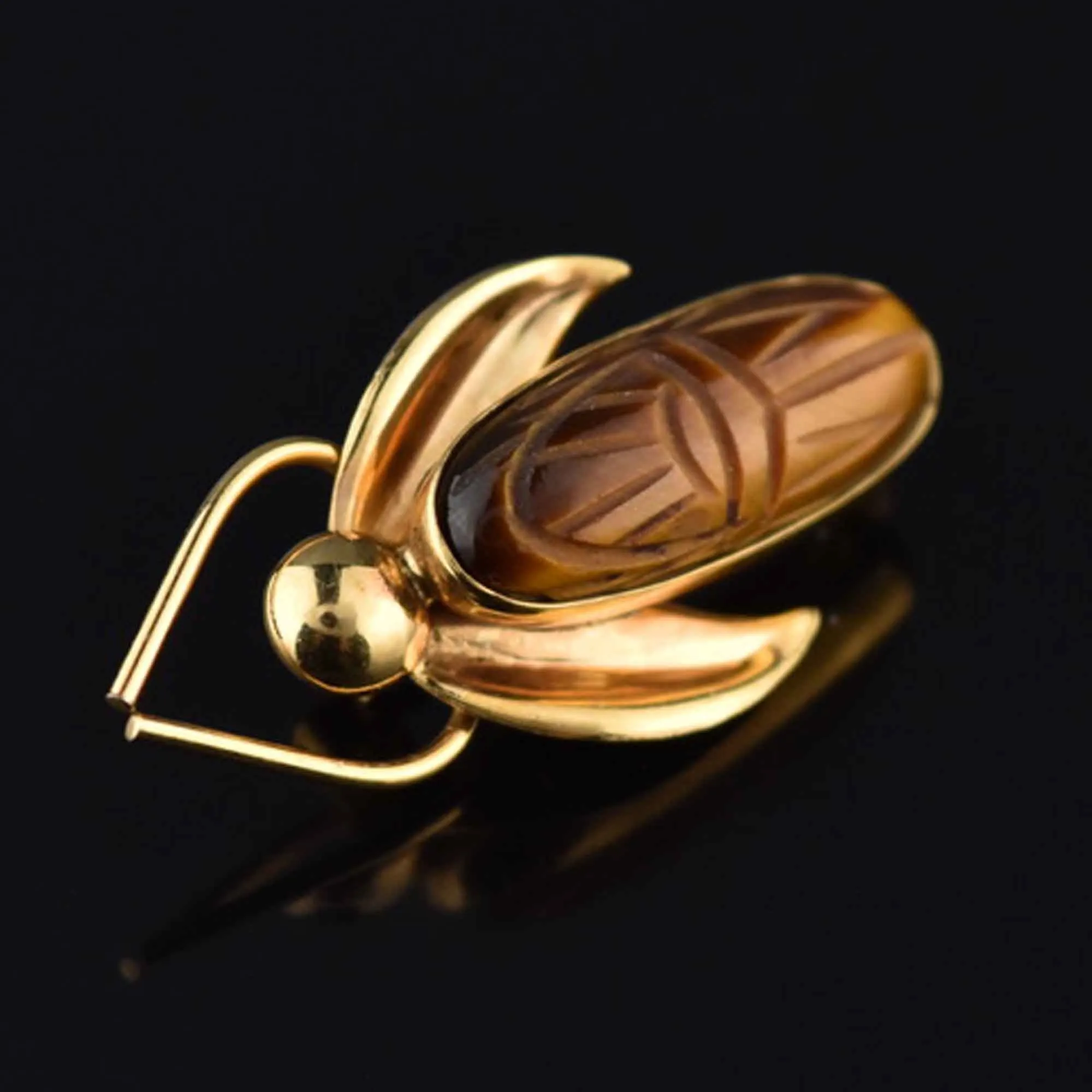 Vintage Tiger's Eye Scarab Bug Brooch