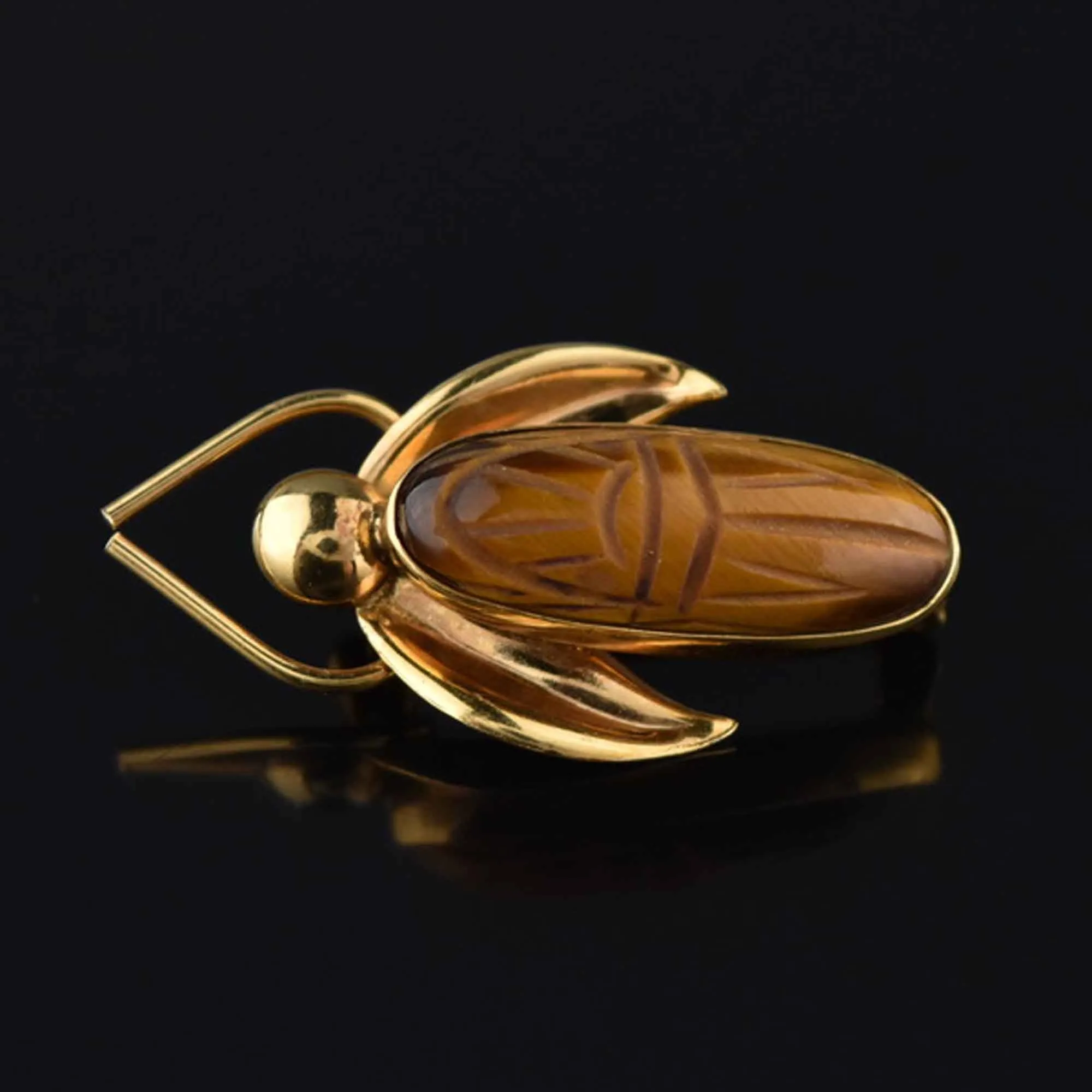 Vintage Tiger's Eye Scarab Bug Brooch