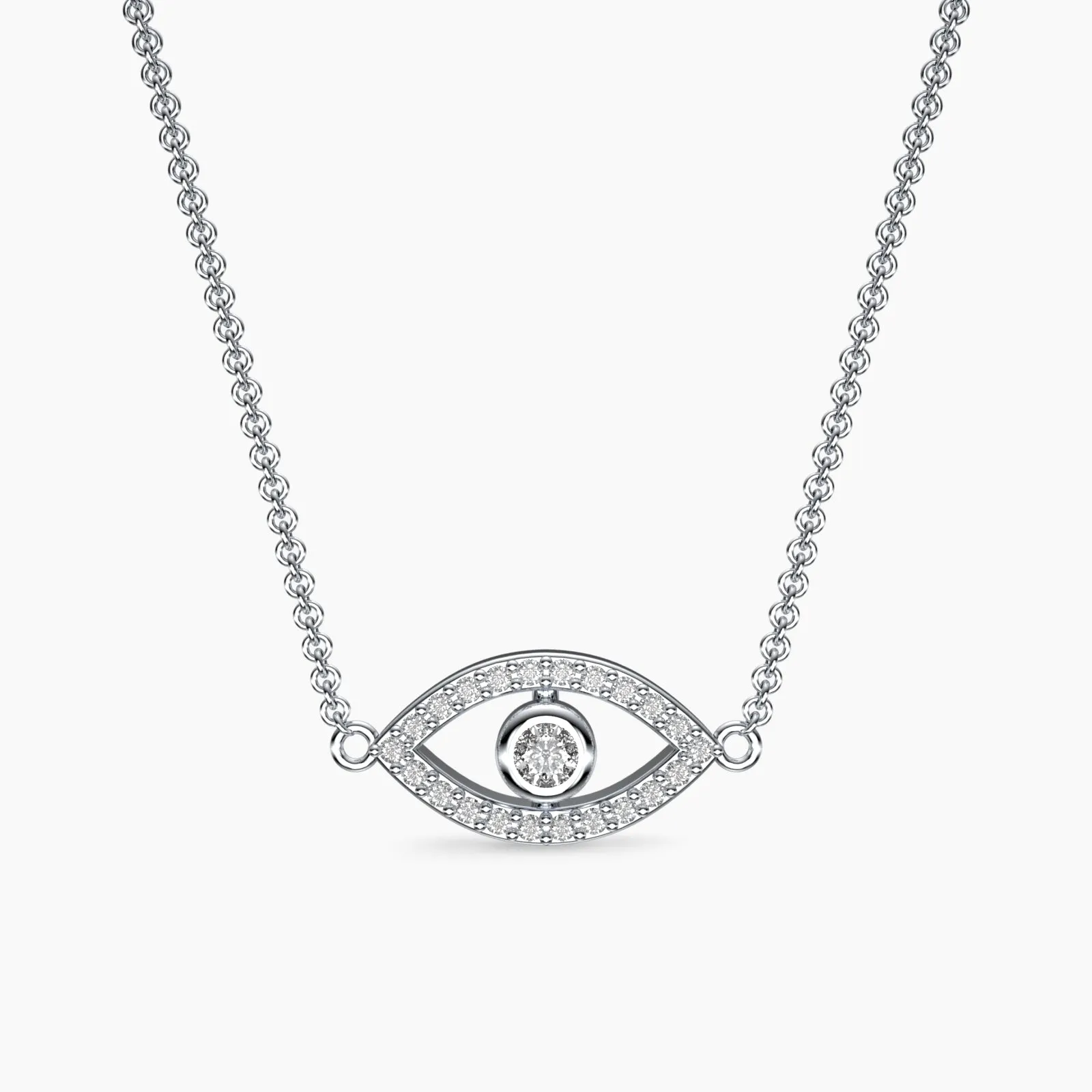 White Gold Evil Eye Diamond Pendant Neckalce