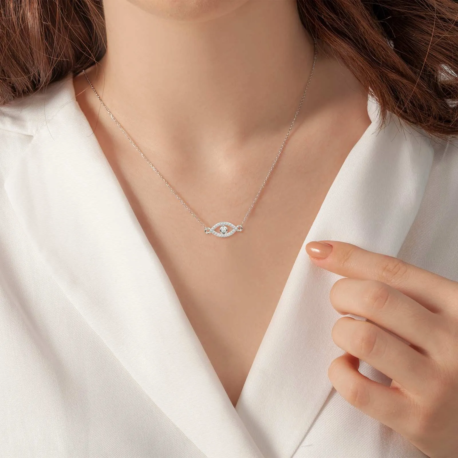 White Gold Evil Eye Diamond Pendant Neckalce