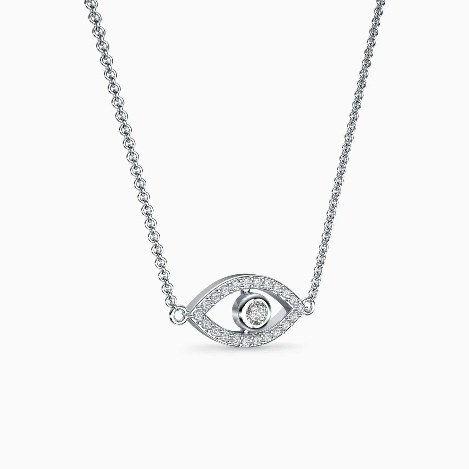 White Gold Evil Eye Diamond Pendant Neckalce