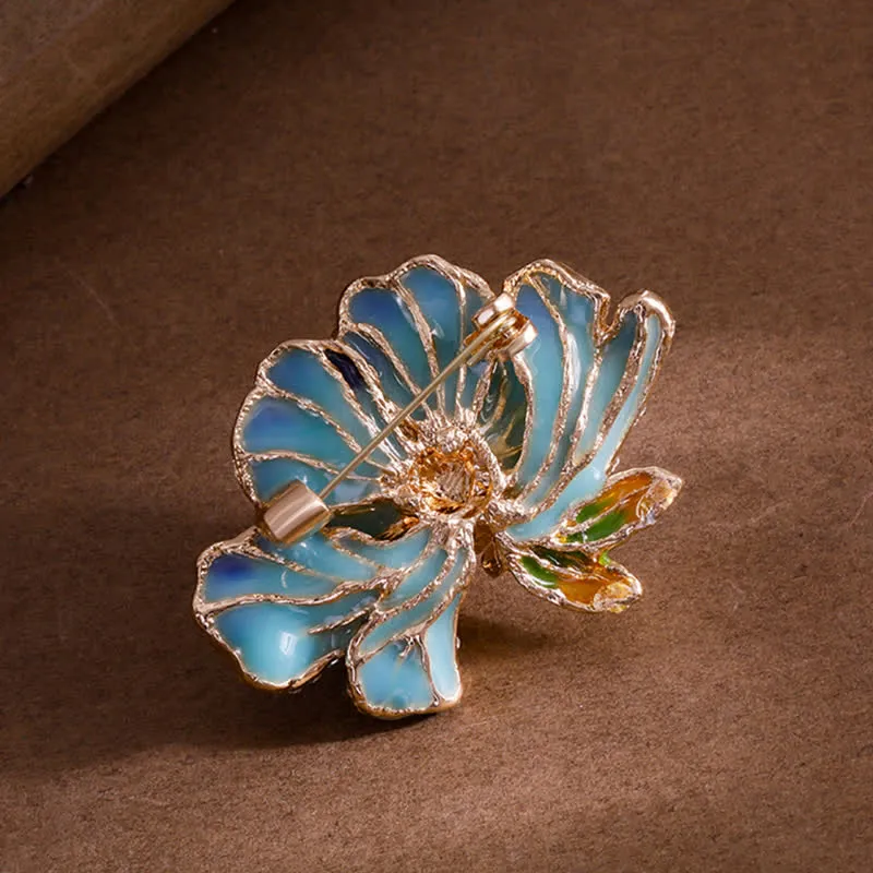 Women's Enamel Peony Flowers Pearl Inlaid Brooch