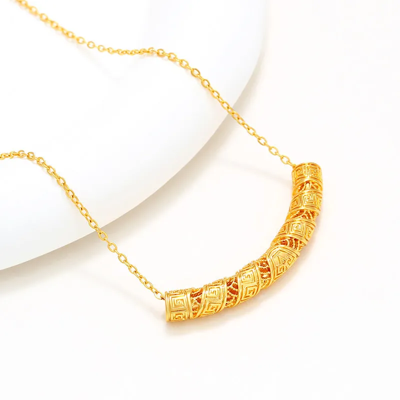 Women's necklace fashion retro ethnic style jewelry jewelry alloy ingot Wall pattern hollow tube pendant
