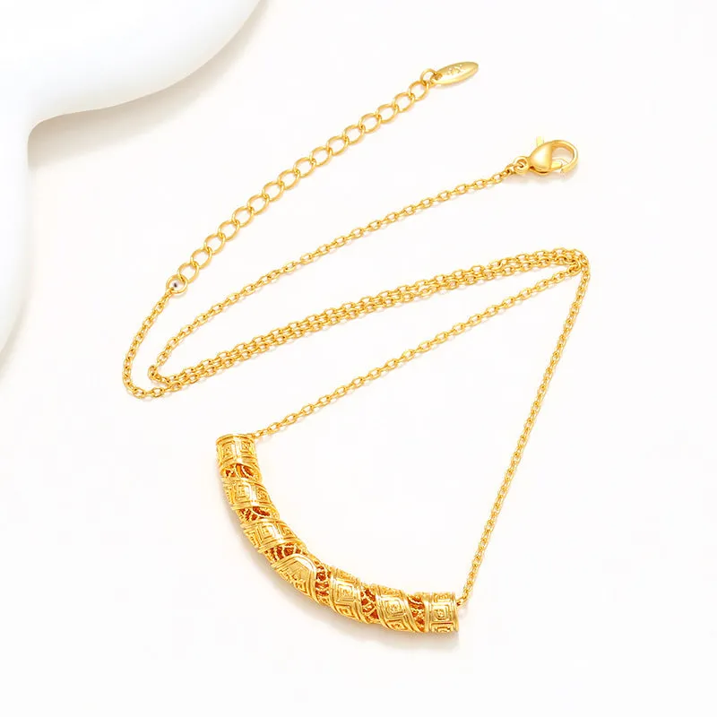 Women's necklace fashion retro ethnic style jewelry jewelry alloy ingot Wall pattern hollow tube pendant
