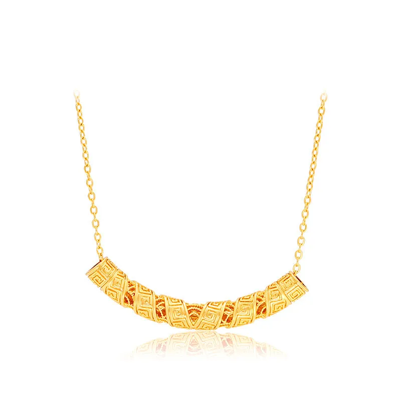Women's necklace fashion retro ethnic style jewelry jewelry alloy ingot Wall pattern hollow tube pendant