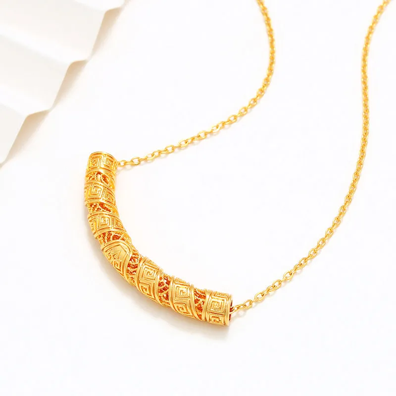 Women's necklace fashion retro ethnic style jewelry jewelry alloy ingot Wall pattern hollow tube pendant